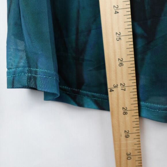 Timeson Tunic Blouse Womens Large Teal Turquoise Peacock Feathers Leaves Lined - Picture 8 of 15